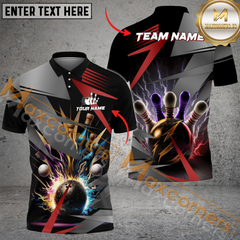 Maxcorners Ball And Pins Basic Thunder Bowling Jersey Multicolor Options Personalized Name, Team Name 3D Shirt