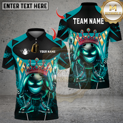 Maxcorners King Bowling With Flame Pin Multicolor Customized Name, Team Name 3D Shirts