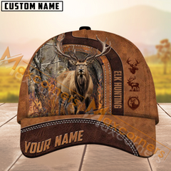 Maxcorners Elk Hunting Leather Pattern Multicolor Personalized Name 3D Cap