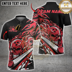 Maxcorners Bowling Fiery Skull with Bowling Pins Multicolor Customized Name, Team Name 3D Shirts