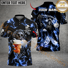Maxcorners Grim Reaper Lightning Golf Polo Shirt, Customized Name, Team Name 3D Shirts (4 Colors)