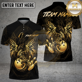 Maxcorners Bowling Shirt Golden Dragon Ornate Decorative Pattern Multioptions Personalized Name, Team Name 3D Shirt (4 Colors)