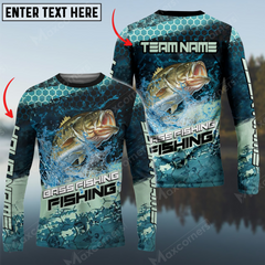 Maxcorners Bass Fishing Aqua Strikephy Sun Protection Personalized Name, Team Name Long Sleeve Shirt