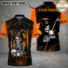 Maxcorners Halloween Swing Skeleton Golf Polo Shirt, Customized Name & Team Name 3D Shirts (4 Colors)