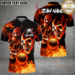 Maxcorners Golf Fire Flame Skull Multicolor Customized Name, Team Name 3D Shirts