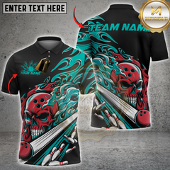 Maxcorners Bowling Fiery Skull with Bowling Pins Multicolor Customized Name, Team Name 3D Shirts