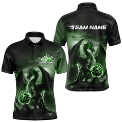 Maxcorners Custom Black And Green Thunder Lightning Dragon Bowling Men Polo Shirts, Team Outfit LM1605
