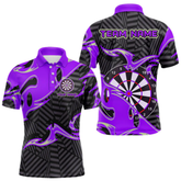 Maxcorners Custom Black And Purple Tribal Flame Dart Shirts For Men, Darts Team Jerseys Polo & Quarter Zip LM0705