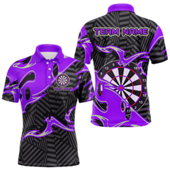 Maxcorners Custom Black And Purple Tribal Flame Dart Shirts For Men, Darts Team Jerseys Polo & Quarter Zip LM0705