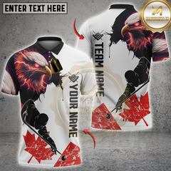 Maxcorners Billiards Fiery Eagle with Canada Maple Leaf Personalized Name 3D Unisex Shirt