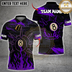 Maxcorners Billiards 8-Ball Flame Multicolor Customized Name, Team Name 3D Shirt