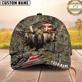 Maxcorners Moose Hunting Camo With American Flag Personalized Hat 3D Printed Multicolor