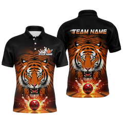 Maxcorners Custom Tiger Print Bowling Team Shirts, Tiger Men Polo Shirts With Name LM1605