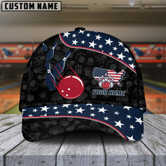 Maxcorners Bowling American Flag Multicolor Personalized Name 3D Cap