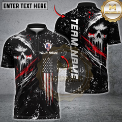 Maxcorners Bowling Grim Skull with American Flag Personalized Name 3D Unisex Shirt