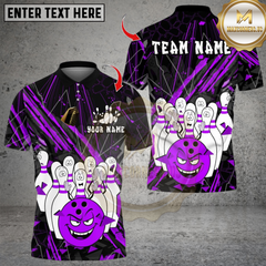 Maxcorners Bowling Angry Ball vs Screaming Pins Multicolor Customized Name, Team Name 3D Shirts