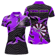 Maxcorners Custom Black And Purple Tribal Flame Dart Shirts For Men, Darts Team Jerseys Polo & Quarter Zip LM0705