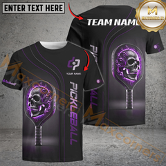 Maxcorners Pickleball Flaming Skull Paddle Custom Name & Team 3D Shirt (4 Colors)