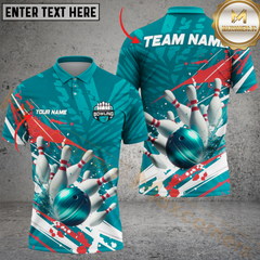 Maxcorners Bowling Patriot Strike Personalized Name Men And Women 3D Polo Shirt Custom Bowling Team Jersey (4 Colors)