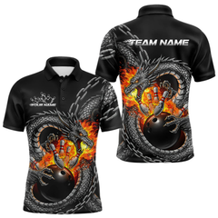 Maxcorners Custom Metal Chain Flame Dragon Bowling Polo Shirts For Men, Bowlin Team Shirt LM1605