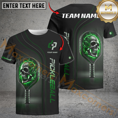 Maxcorners Pickleball Flaming Skull Paddle Custom Name & Team 3D Shirt (4 Colors)
