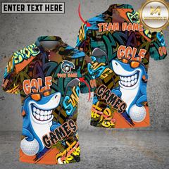 Maxcorners Golf Funny Shark Graffiti Multicolor Customized Name, Team Name 3D Shirts