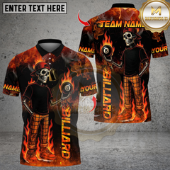 Maxcorners Billiard Funny Skeleton Fire Flame 8 Ball Pool Multicolor Customized Name, Team Name 3D Shirt