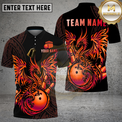 Maxcorners Bowling Shirt Golden Dragon Tribal Geometric Design Multioptions Personalized Name, Team Name 3D Shirt (4 Colors)