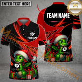 Maxcorners Billiard Green Dragon In Red Santa Hat With New Year Gifts Multicolor Options Personalized Name, Team Name 3D Polo Shirt (4 Colors)