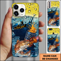 Maxcorners Red Fish Fishing Phone Case Beer Splash Fishing Graphic Personalized Name 3D Phone Case
