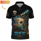 Maxcorners Funny Poker Shirts, Custom Name Poker Shirt, Men’s Poker Polos, Kiss My AceLM1009
