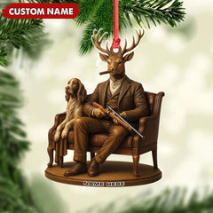 Maxcorners Personalized Acrylic Deer Christmas Ornament - Elegant Hunter Buck with Dog Holding Rifle Holiday Decor LM0110