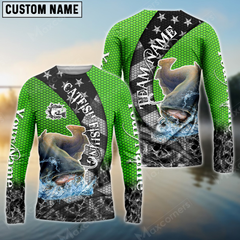 Maxcorners Catfish Fishing American Green Star Sun Protection Personalized Name, Team Name Long Sleeve Shirt