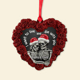 Maxcorners Personalized Skeleton Couple Black Rose Heart Shape - Ornament