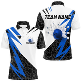 Maxcorners Black and White Bowling Polo, Quarter Zip Shirt for Men Custom Lightning Team bowling jerseys | Blue LM054