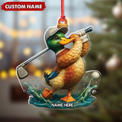 Maxcorners Personalized Acrylic Duck Golf Christmas Ornament - Custom Name Funny Hunter Gift for Golf Lovers LM0110