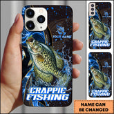 Maxcorners Crappie Fishing Blue Flame Smoke Line Premium Style Sport Personalized Name Phone Case