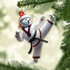 Maxcorners Custom Name Snowman Karate Ornament, Christmas Gift for Karate Lover 2D Flat LM2111