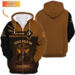 Maxcorners Texas Hold'em Custom Name Poker Shirt - Vintage Skull ACE Design - Gift for PlayersLM1009