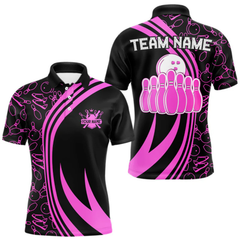 Maxcorners Black Mens bowling shirts Custom Pink neon team league bowling jerseys, gifts for bowlers LM2404
