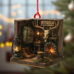 Maxcorners Personalized Hunting Cabin Ornament, Custom Name Deer Antler Lodge Christmas Decoration
LM0411