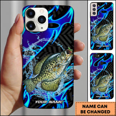 Maxcorners Crappie Fishing Neon Blue Flame Water Splash Art Personalized Name Phone Case
