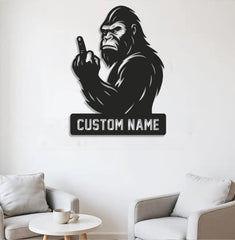 Maxcorners Personalized Bigfoot Metal Sign WITH LED/WITHOUT LED Light, Funny Sasquatch Middle Finger Wall Art, Hunter Gag Gift for Man Cave or Garage LM0110