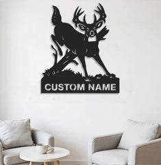 Maxcorners Personalized Deer Hunting Buck Metal Sign WITH LED/WITHOUT LED – Rustic Cabin Wall Decor, Gift for Hunters LM0110