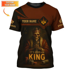 Maxcorners Custom Poker Shirt Skeleton King Design, It's Good to Be King Brown Black Tee Poker T Shirt for Poker PlayersLM1009