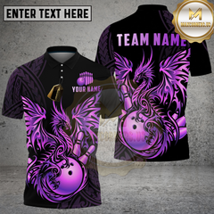 Maxcorners Bowling Shirt Golden Dragon Tribal Geometric Design Multioptions Personalized Name, Team Name 3D Shirt (4 Colors)
