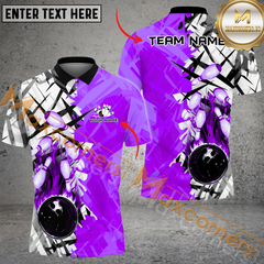 Maxcorners Double Faced Bowling Jersey Multicolor Option Customized Name, Team Name 3D Polo Shirt