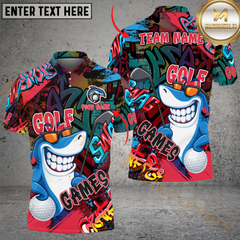 Maxcorners Golf Funny Shark Graffiti Multicolor Customized Name, Team Name 3D Shirts
