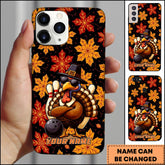 Maxcorners Bowling Turkey Autumn Leaves Ball Pins Personalized Name Phone Case