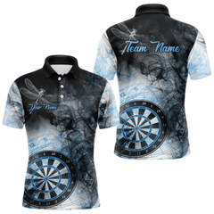Maxcorners Black And Blue Smoke Dart Shirts For Men Custom Dart Jersey Polo & 1/4 Zip LM054